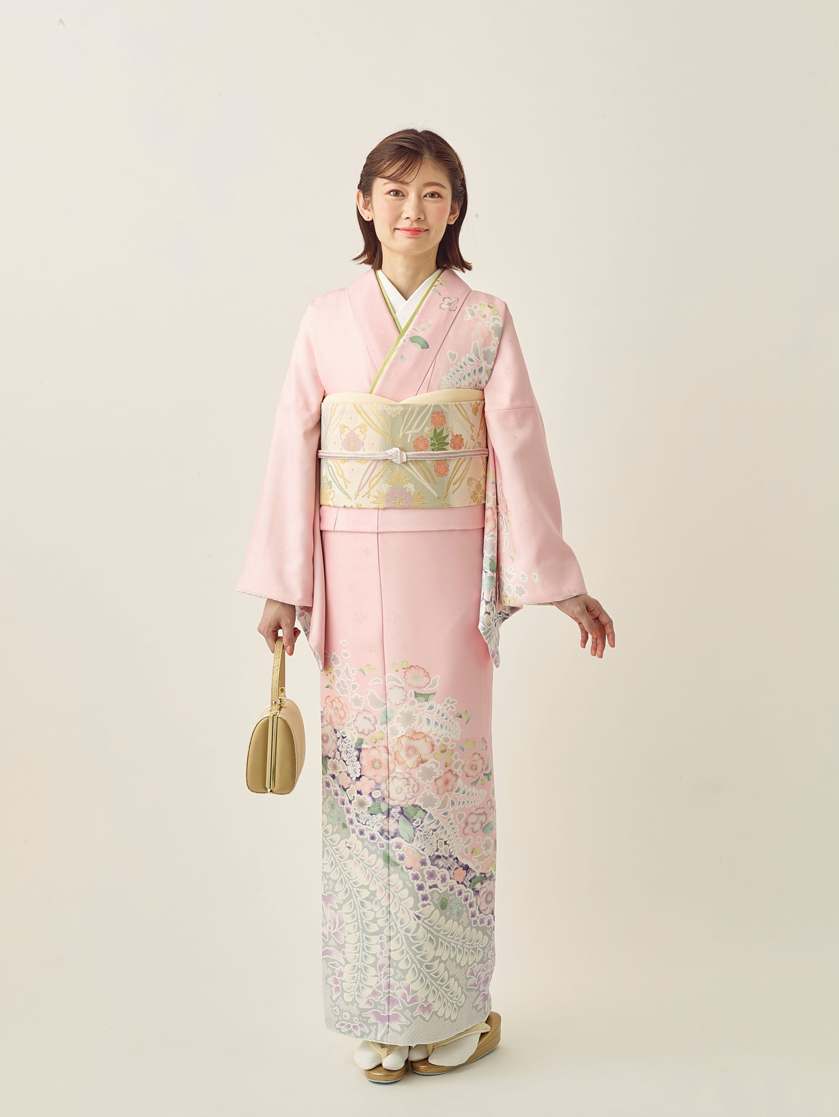 未使用 辻が花 地主神社 落款 正絹 金彩 パステル ピンク 黄緑 820 未使用 辻が花 地主神社 落款 正絹 金彩 パステル ピンク 黄緑 820