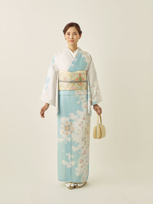 L0010/シルエット更紗/水色| 訪問着レンタル