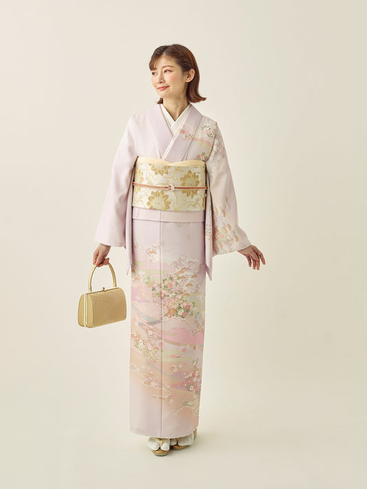 L0011/雲取りに小菊/ピンク| 訪問着レンタル