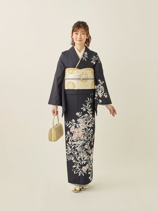 L0013/更紗/黒| 訪問着レンタル