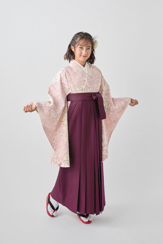 C0031 疋田に華づくし/ピンク 【小学生卒業式袴レンタル】