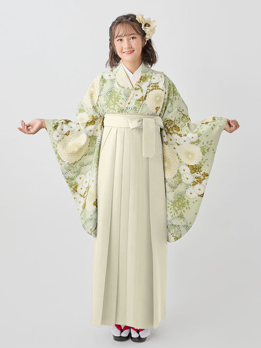 小学生 卒業袴 レンタル|若葉色 万寿菊 C0029|女の子 卒業式 袴 古典 モダン