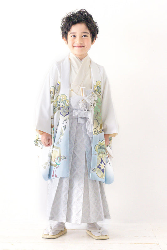 七五三 着物 レンタル 5歳 男の子 兜/水色×白 S0525