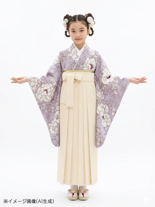 小学生 卒業袴 レンタル 女の子|疋田に華づくし ラベンダー C0004|フルセット