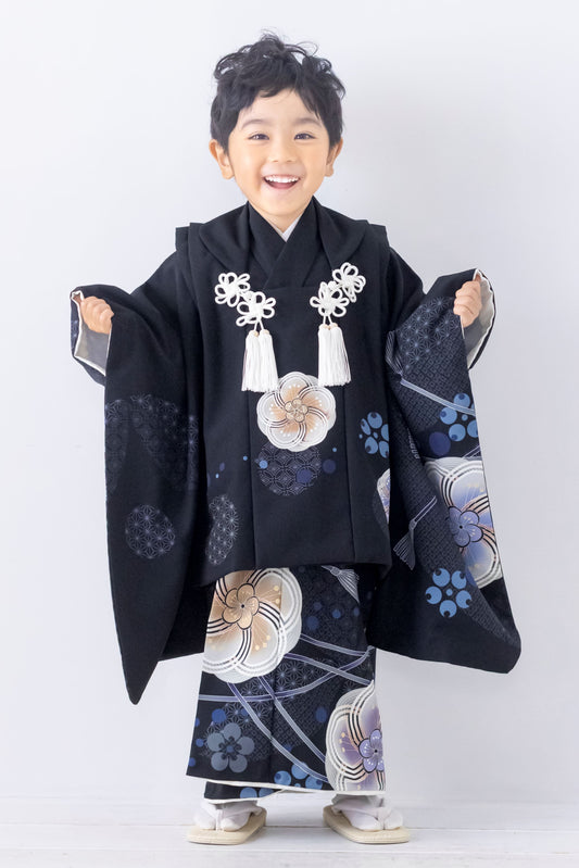 七五三 着物 レンタル 3歳 男の子 ねじり梅/ダークグレー S1315