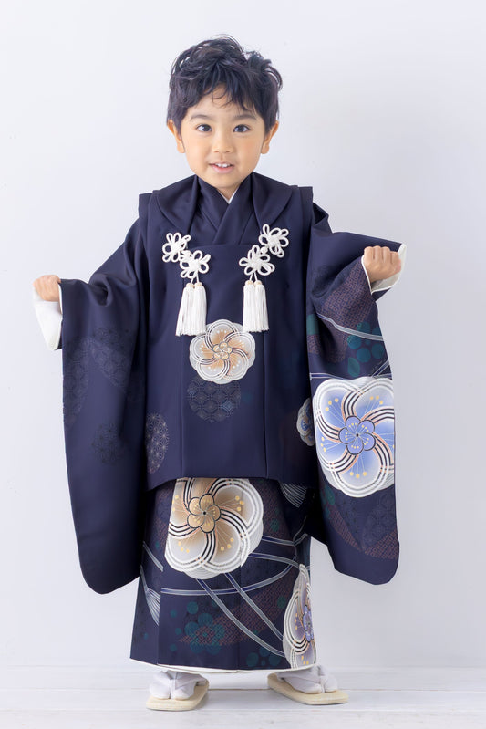 七五三 着物 レンタル 3歳 男の子 ねじり梅/茄子紺 S1317