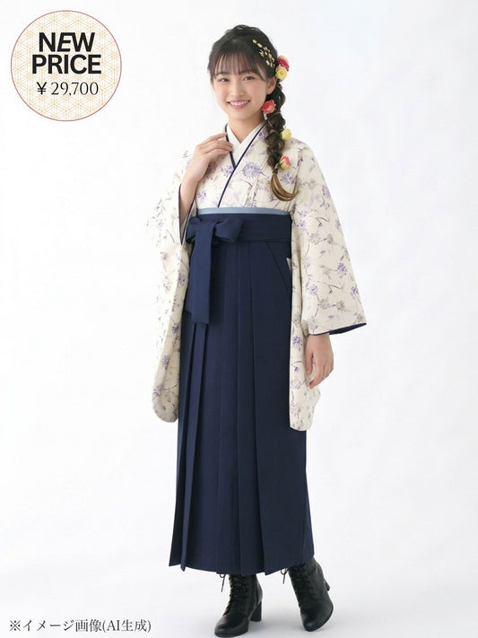 【応援プライス】小学生 卒業袴 レンタル 女の子|マーガレット更紗 ブルー C0006|フルセット
