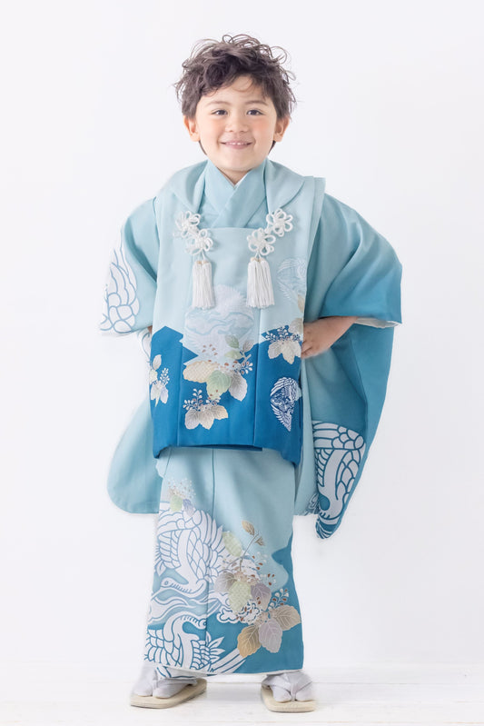 七五三 着物 レンタル 3歳 男の子 向鶴/水色 S1320