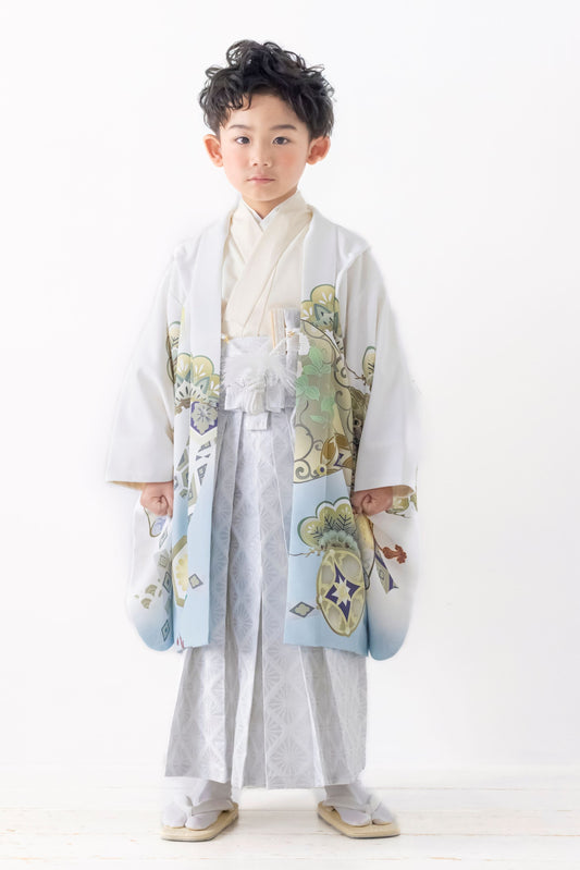 七五三 着物 レンタル 5歳 男の子 鷹/白×水色 S0528