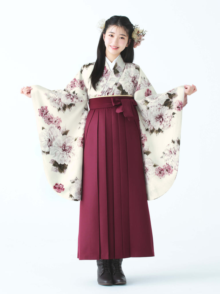 C0024 絣芍薬/アンティークローズ 【小学生卒業式袴レンタル】