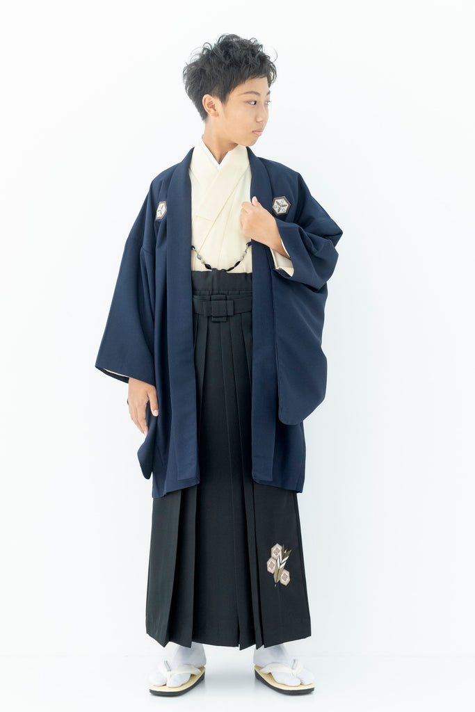 D1004 亀甲に矢絣/紺×黒 【小学生男の子卒業式袴レンタル】