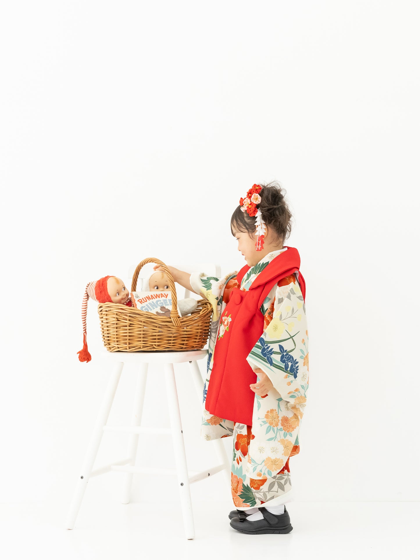 S0306 牡丹に百合/オフ 【七五三着物レンタル】