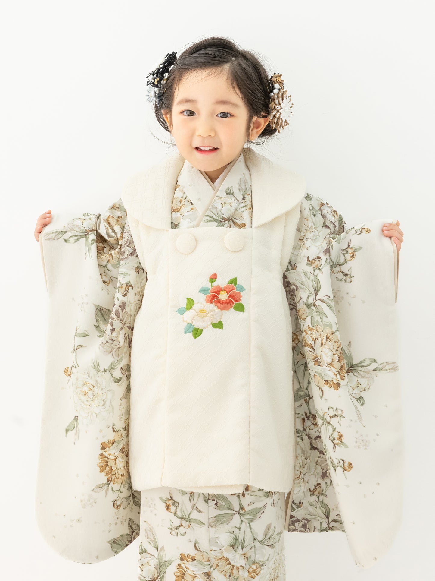 S0308 ロココ花/クリーム 【七五三着物レンタル】