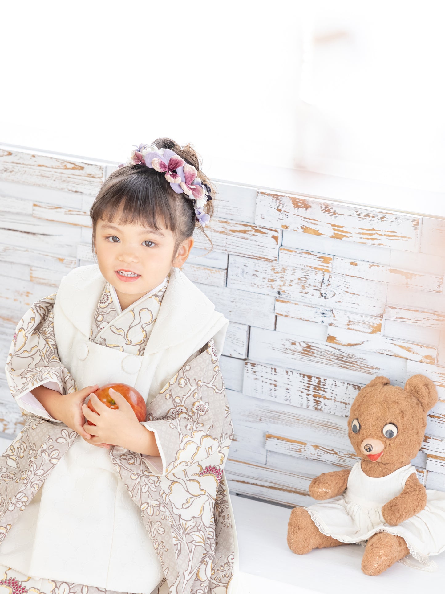 S0310 疋田に華づくし/ベージュ 【七五三着物レンタル】