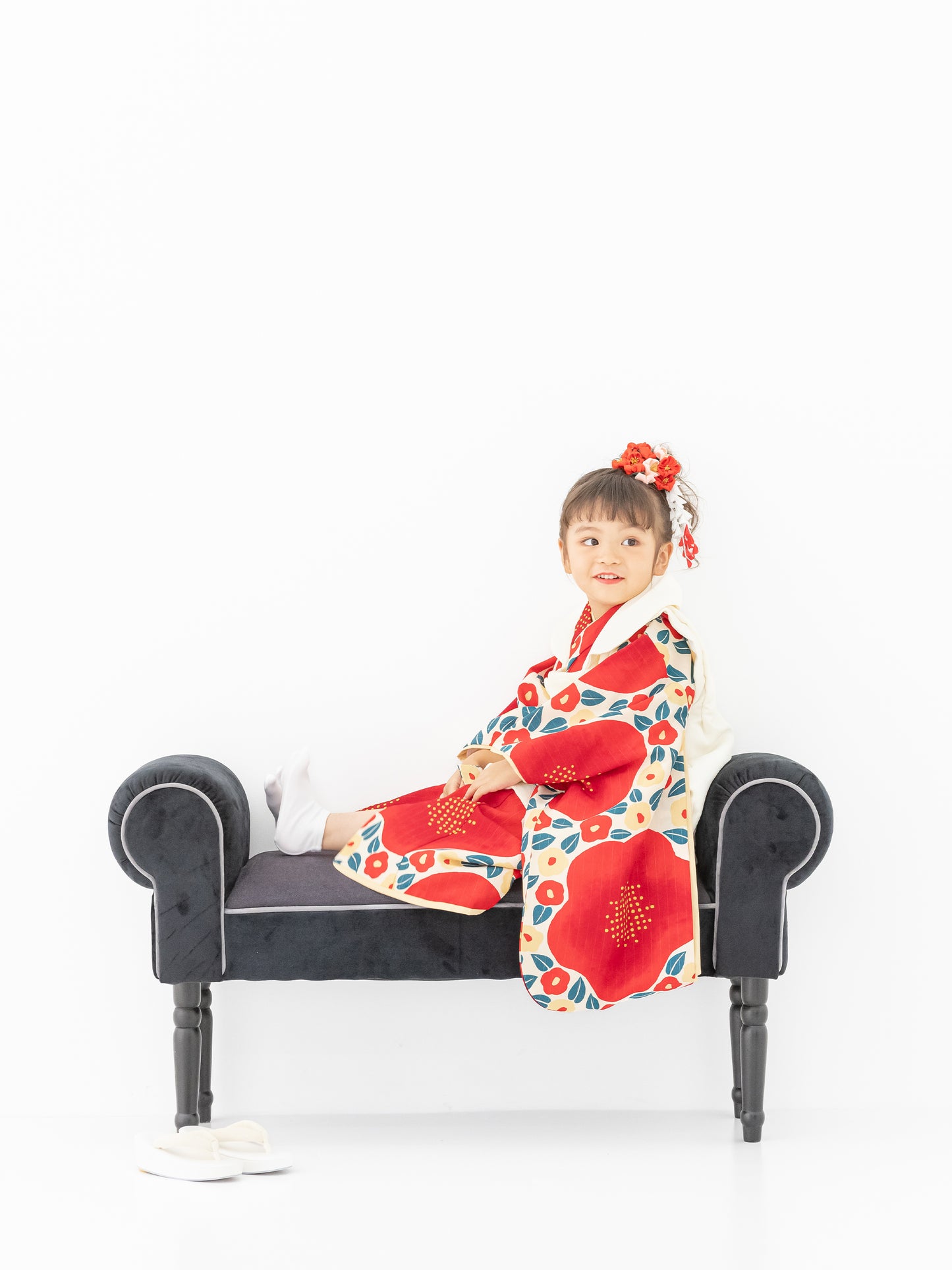 S0312 大梅に椿/赤 【七五三着物レンタル】