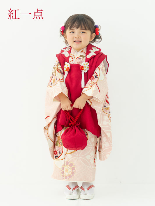 S0327 たちばなとねじり梅/ピンク 【七五三着物レンタル】