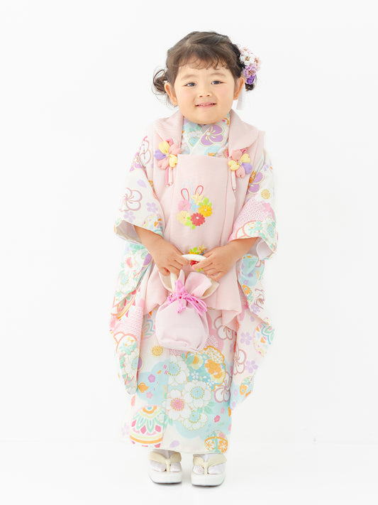 S0330 まり/アイボリー 【七五三着物レンタル】