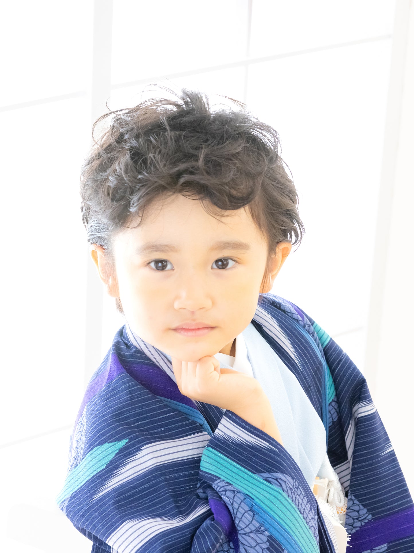 S0507 矢絣に家紋/紺 【七五三着物レンタル】