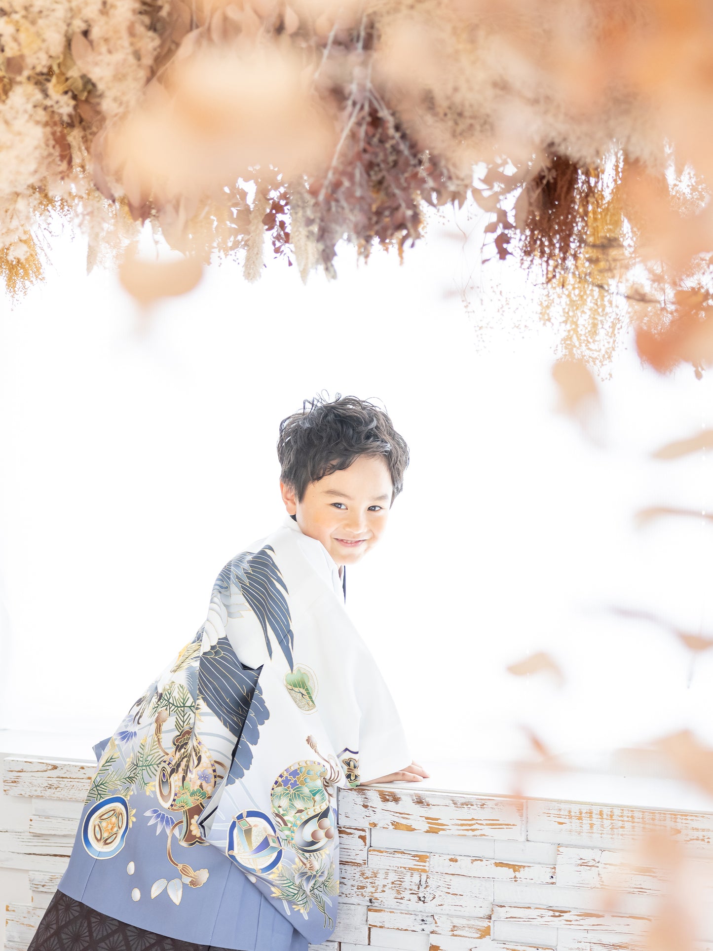 S0510 鷹に波/白 【七五三着物レンタル】