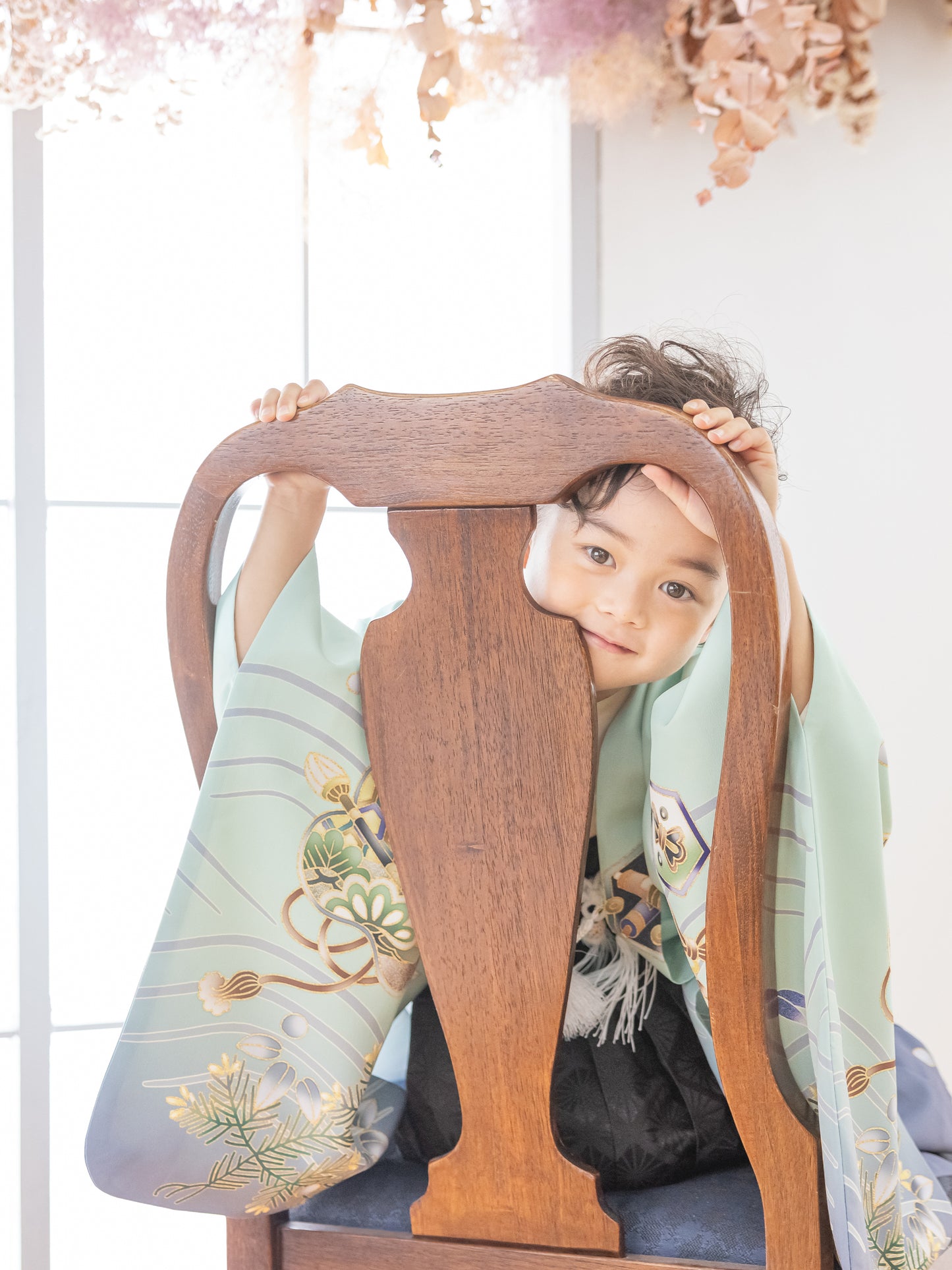 S0516 兜に波/ヒワ 【七五三着物レンタル】