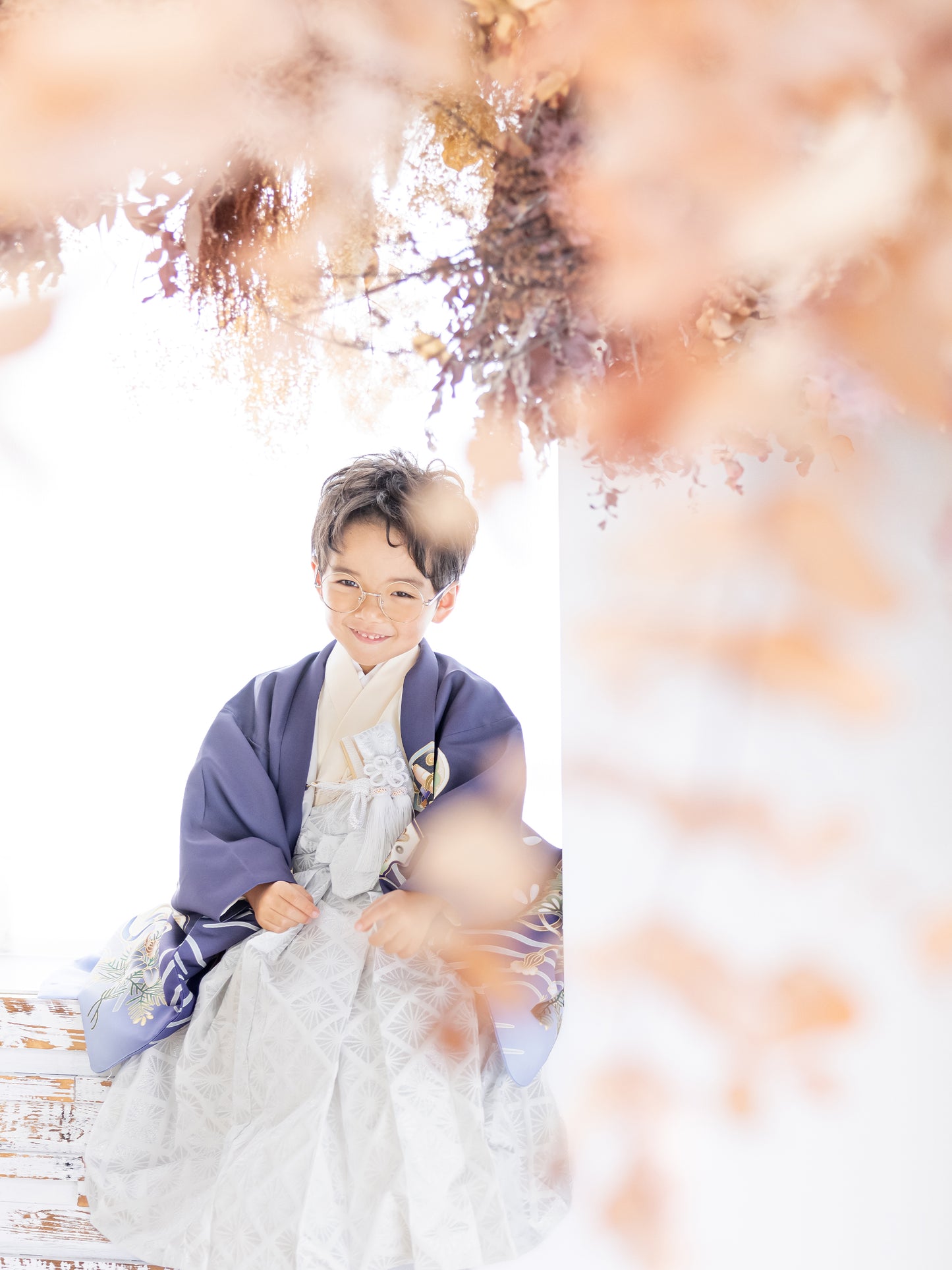 S0517 兜に波/紺 【七五三着物レンタル】