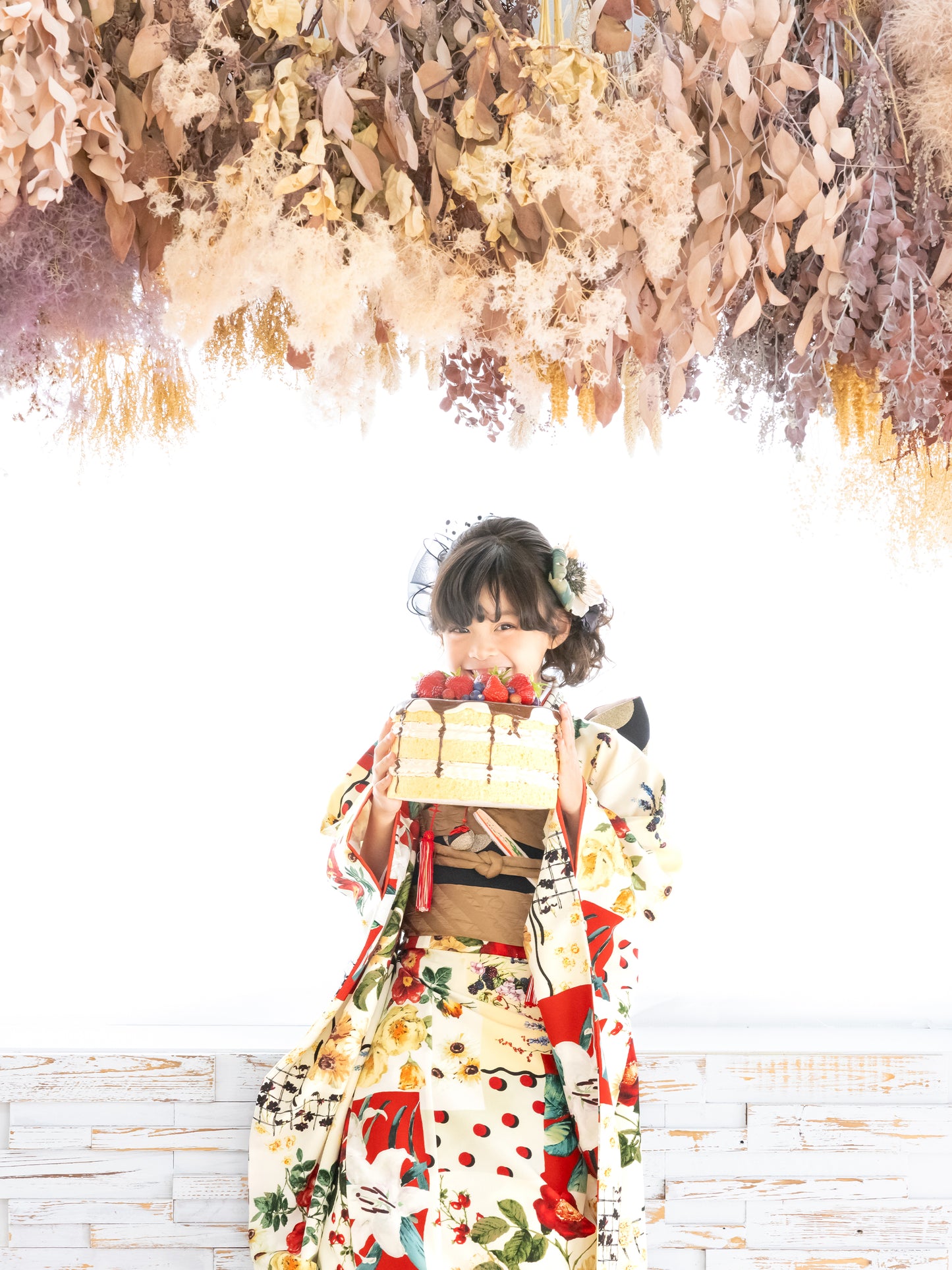 S0707 パッチワーク/赤 【七五三着物レンタル】