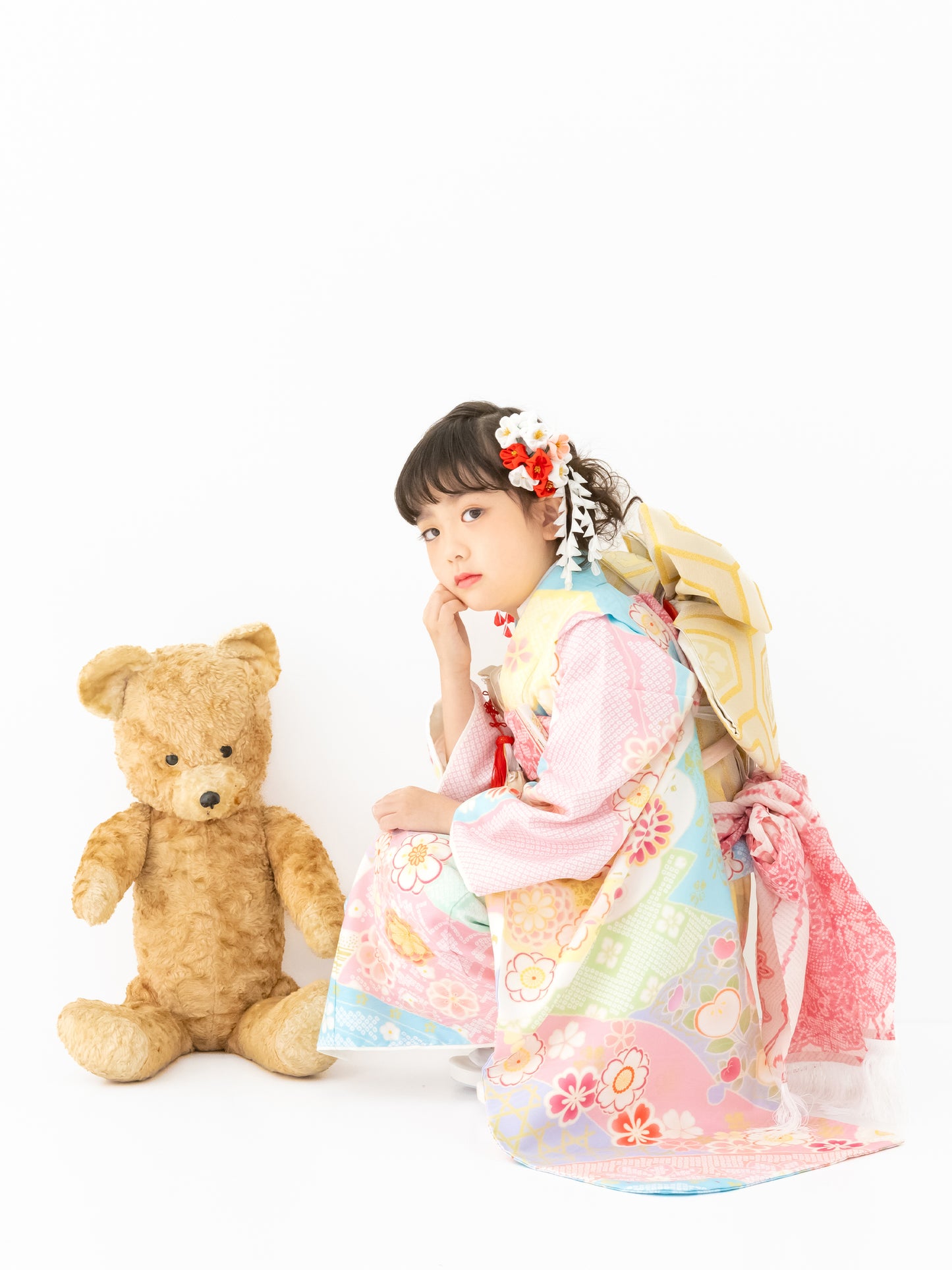 S0709 辻が花/水色 【七五三着物レンタル】