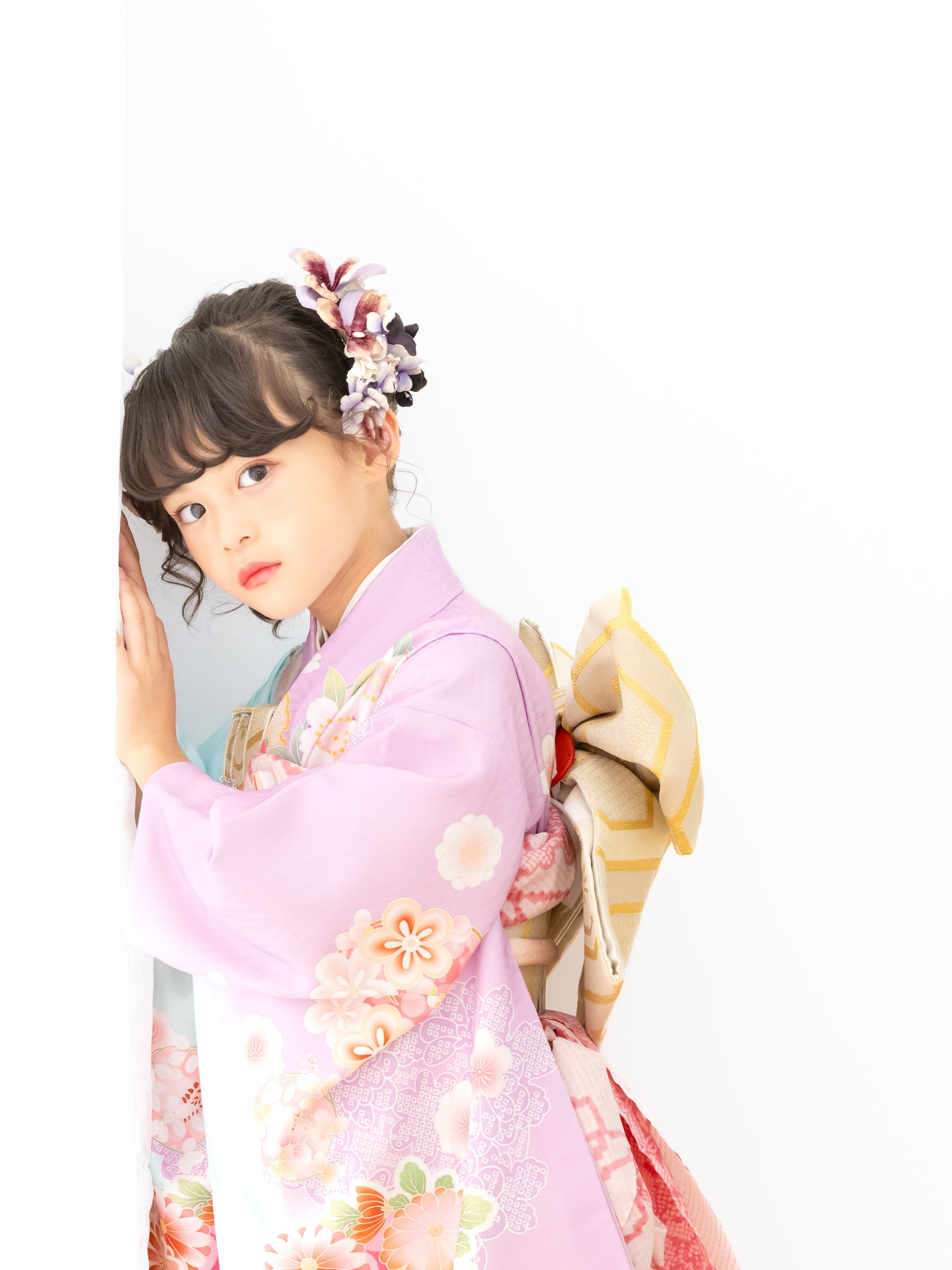 S0714 花輪/藤水色 【七五三着物レンタル】