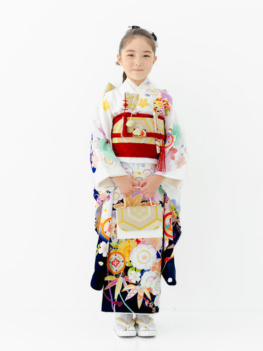 S0722 松竹梅/紺 【七五三着物レンタル】