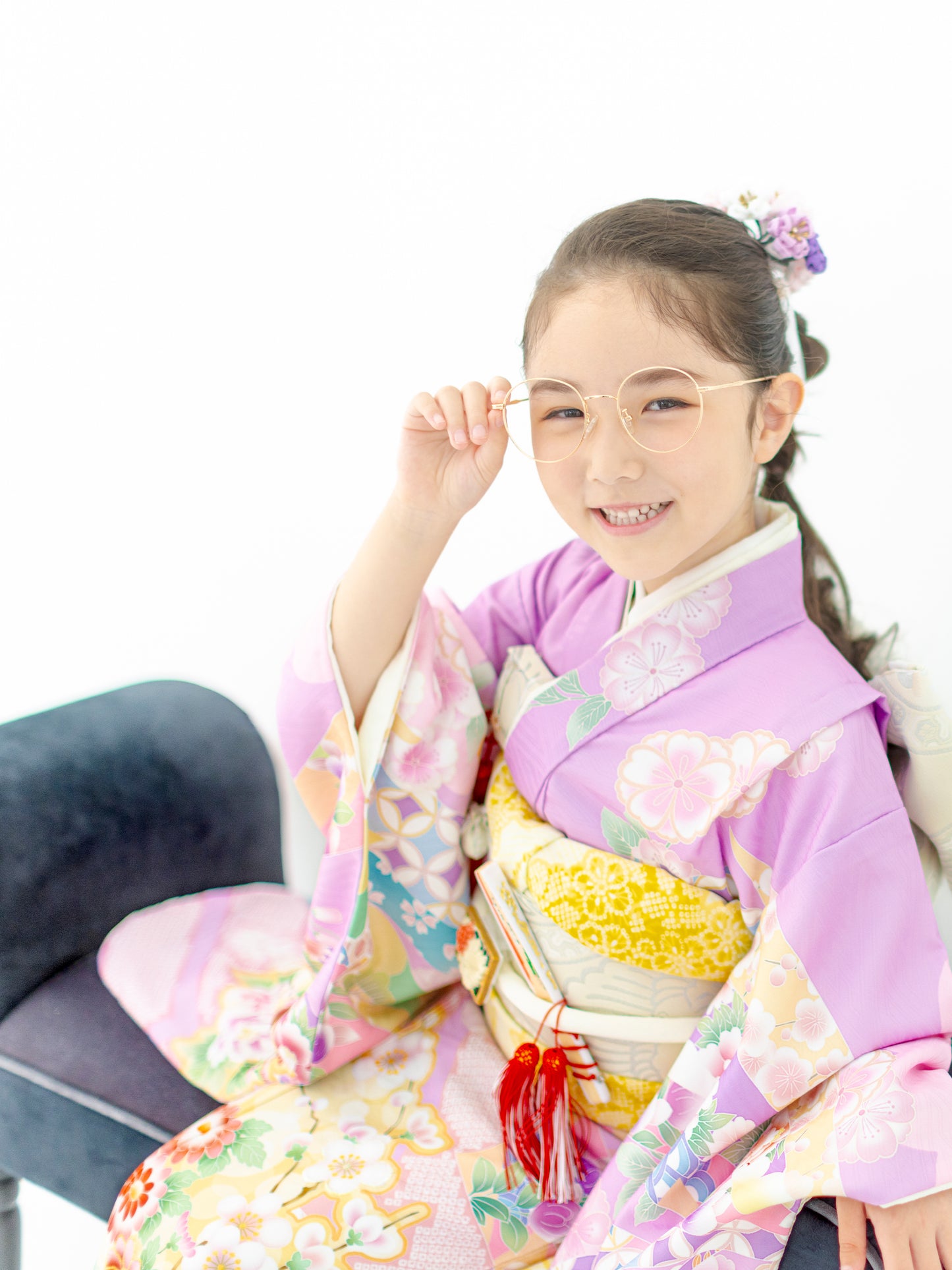 七五三 着物 レンタル 7歳 女の子 花に熨斗/ラベンダー S0723