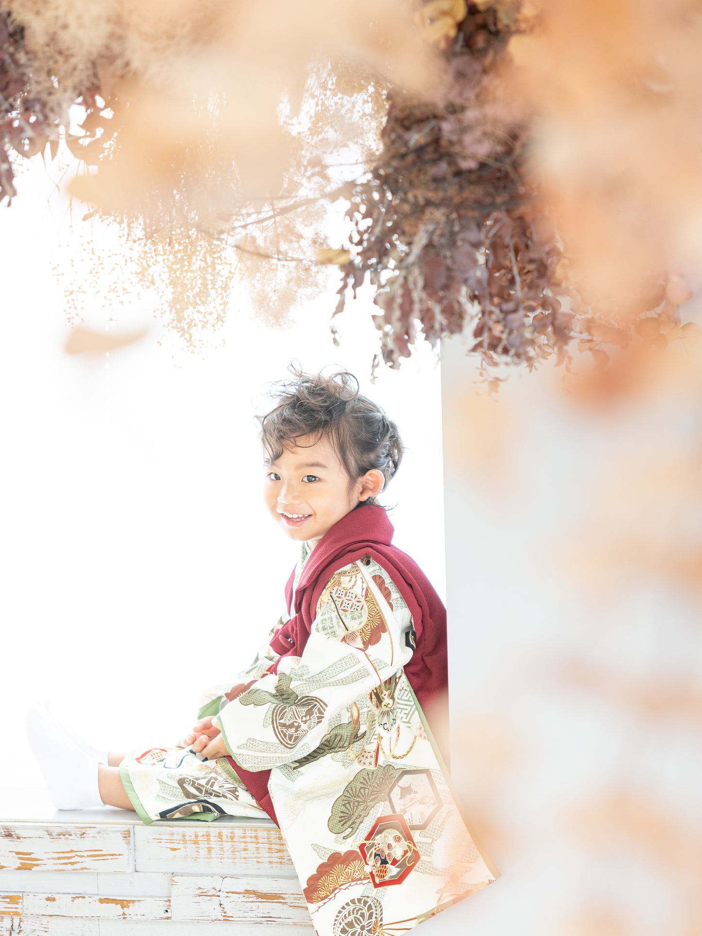 S1301 家紋に兜/赤 【七五三着物レンタル】