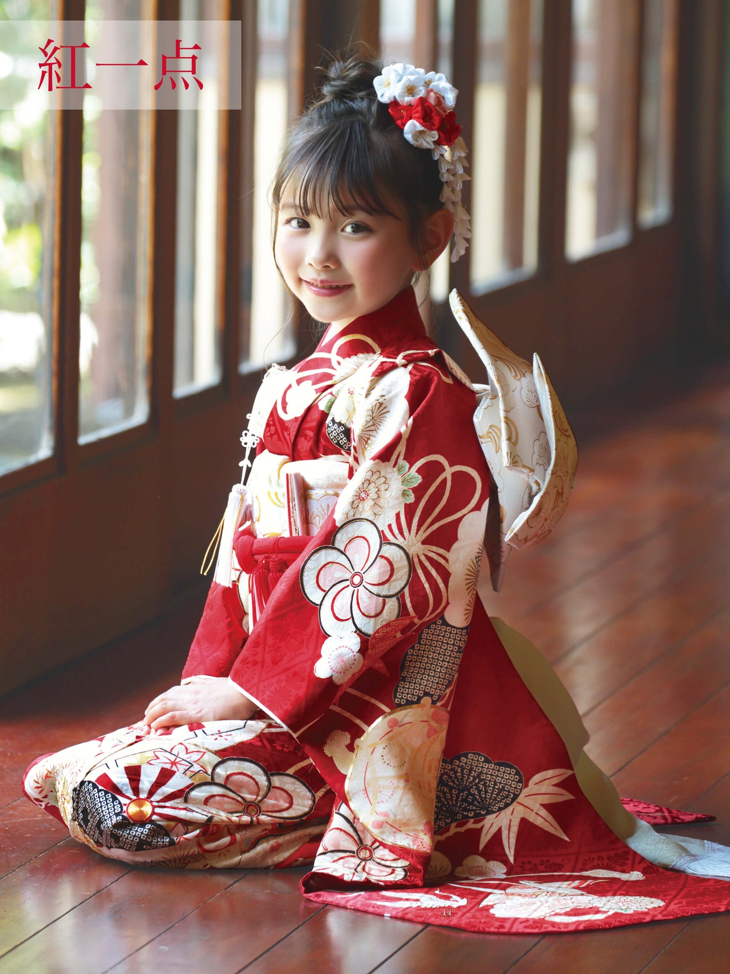 S0715 源氏車に鶴(赤) 【七五三着物レンタル】