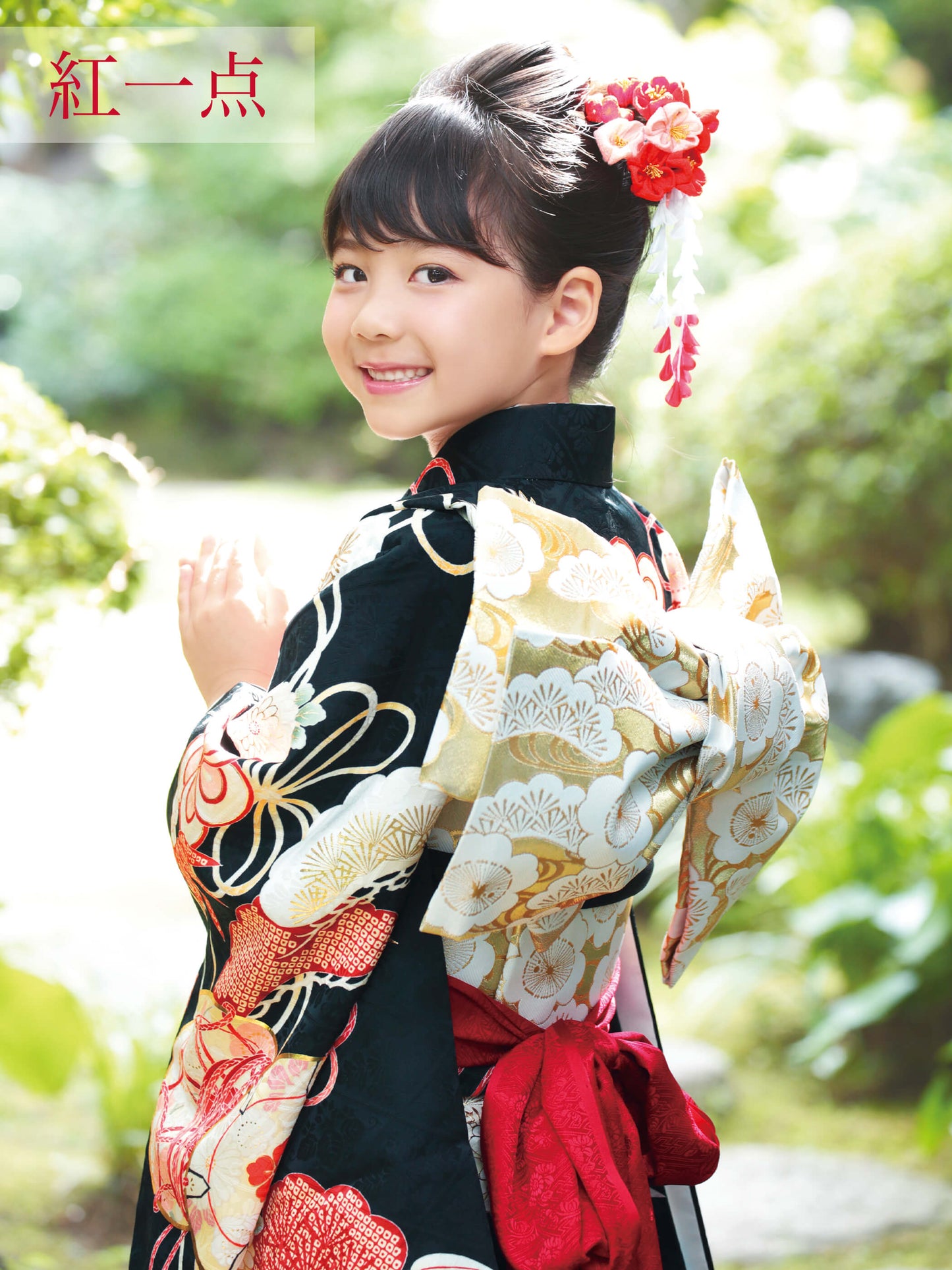 S0717 源氏車に鶴(黒) 【七五三着物レンタル】