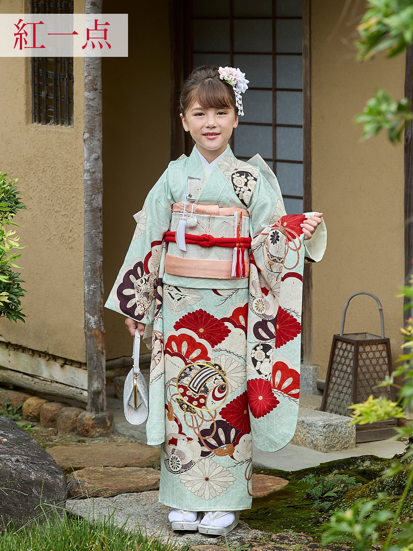 七五三 着物 レンタル 7歳 女の子【紅一点】小槌に菱菊(水色) S0733