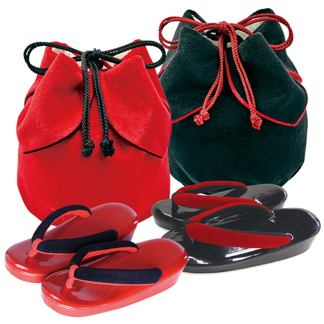 草履・巾着セット<br>※同色でのセットになります。<br>※赤or黒のセットどちらかをお届けします。<br>※草履・巾着のお色は選べません。