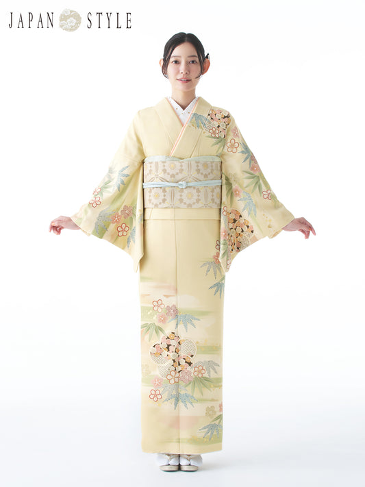 訪問着レンタル|着物・入学式・卒業式 |ねじり梅/クリーム/L0017