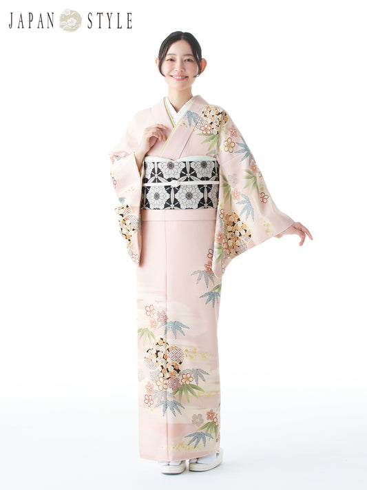 訪問着レンタル|着物・入学式・卒業式 |ねじり梅/ピンク/L0019