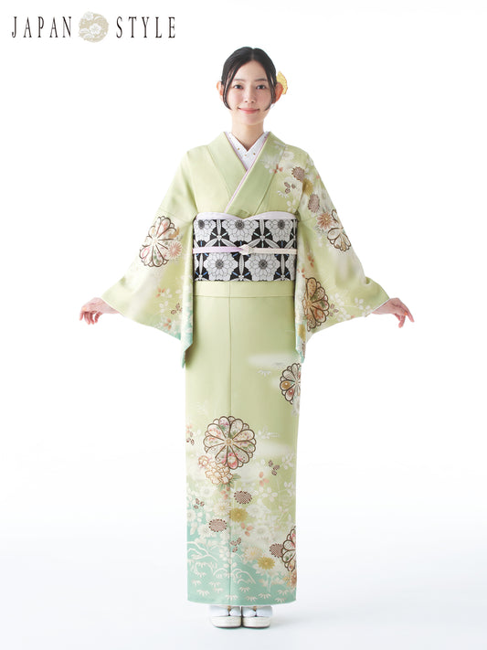 訪問着レンタル|着物・入学式・卒業式 |菊御所解/グリーン/L0021