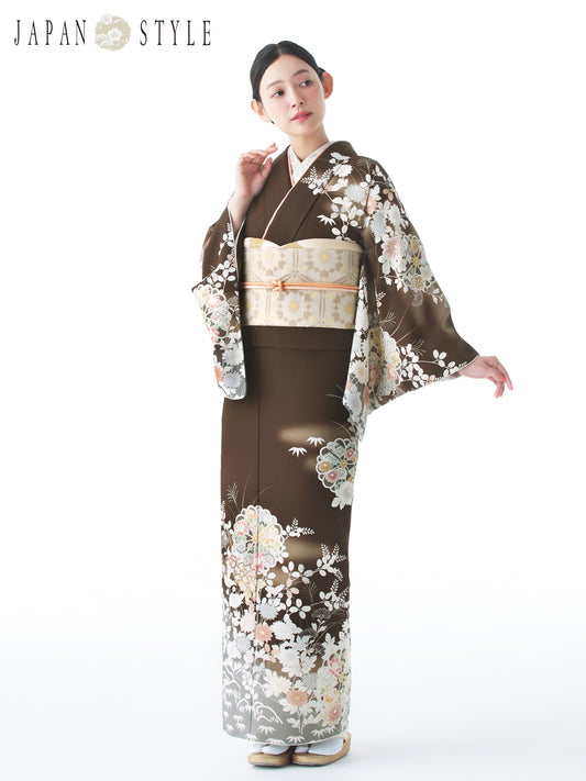 訪問着レンタル|着物・入学式・卒業式| JAPAN STYLE|菊御所解/ブラウン/L0022