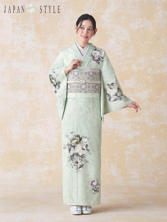訪問着レンタル|着物・入学式・卒業式 |洋花/ミント/L0025