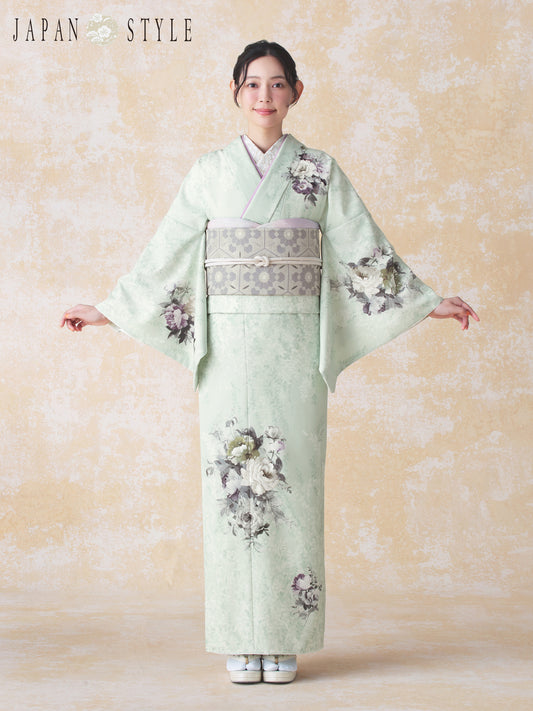 訪問着レンタル|着物・入学式・卒業式| JAPAN STYLE|洋花/ミント/L0025