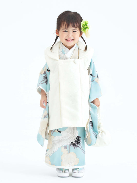 C303 梅鶴 / 水色 七五三着物レンタル