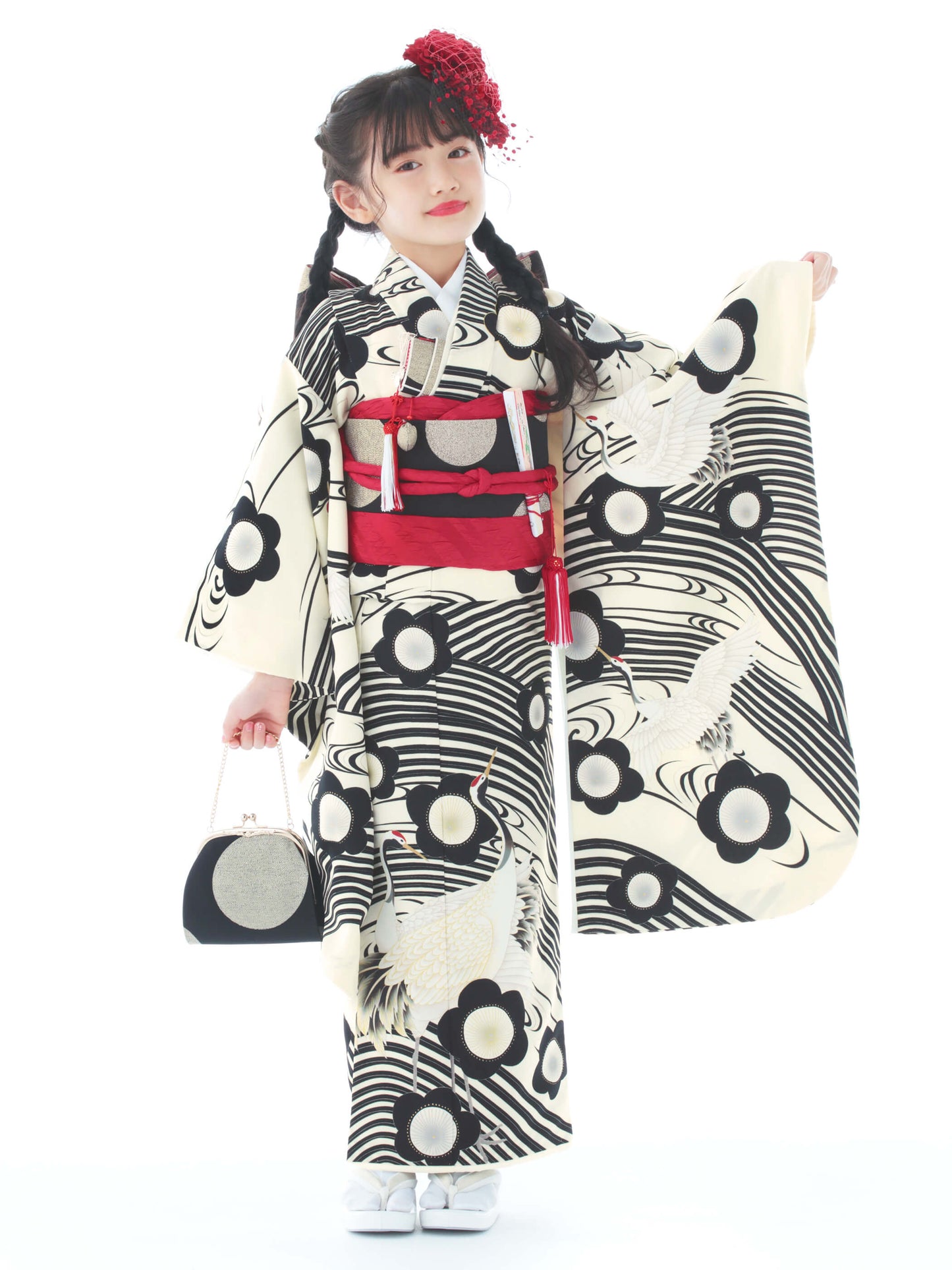 C703 吉祥梅鶴 / 黒 七五三着物レンタル