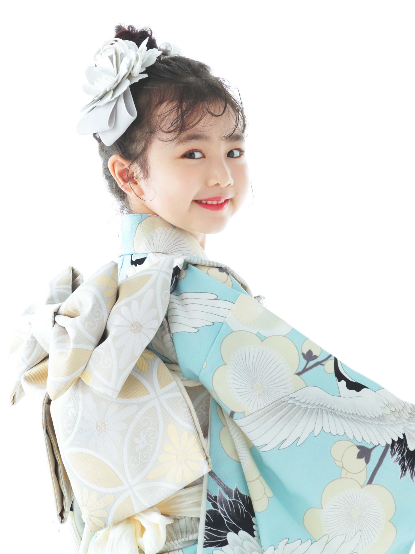 C705 梅鶴 / 水色 七五三着物レンタル