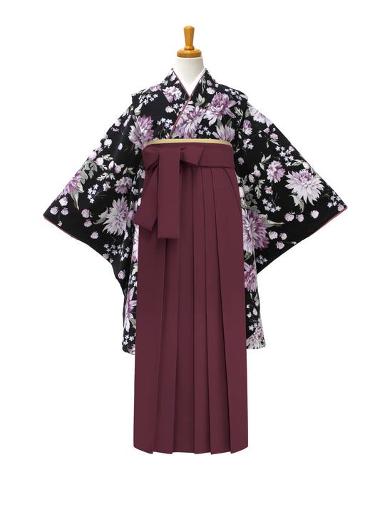 小学生 卒業袴 レンタル 女の子｜ダリア 黒 C0015｜フルセット