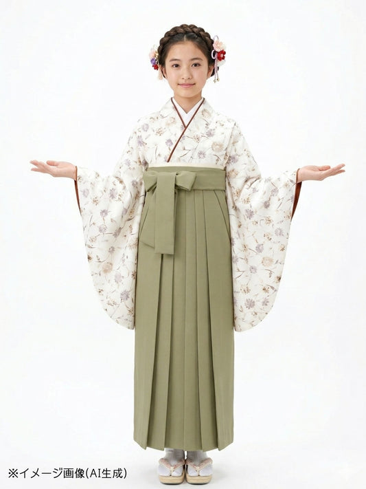 小学生 卒業袴 レンタル 女の子｜マーガレット更紗 ベージュ C0005｜フルセット