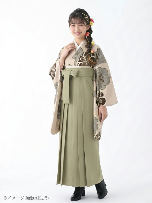 小学生 卒業袴 レンタル｜ベージュ × ねじり梅柄 C0010｜女の子 卒業式 袴 フルセット