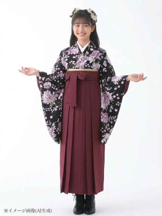 小学生 卒業袴 レンタル 女の子|ダリア 黒 C0015|フルセット
