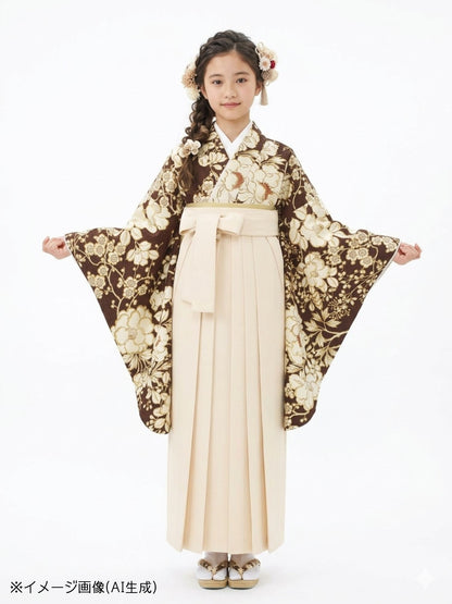 小学生 卒業袴 レンタル 女の子｜疋田に華づくし ブラウン C0003｜フルセット
