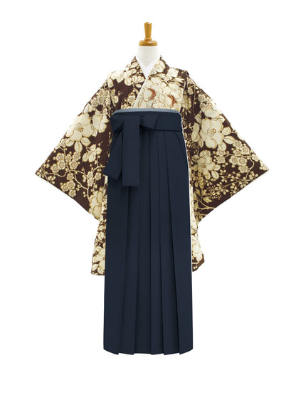 小学生 卒業袴 レンタル 女の子｜疋田に華づくし ブラウン C0003｜フルセット